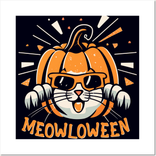 Cat Halloween Pumpkin Cute Posters and Art